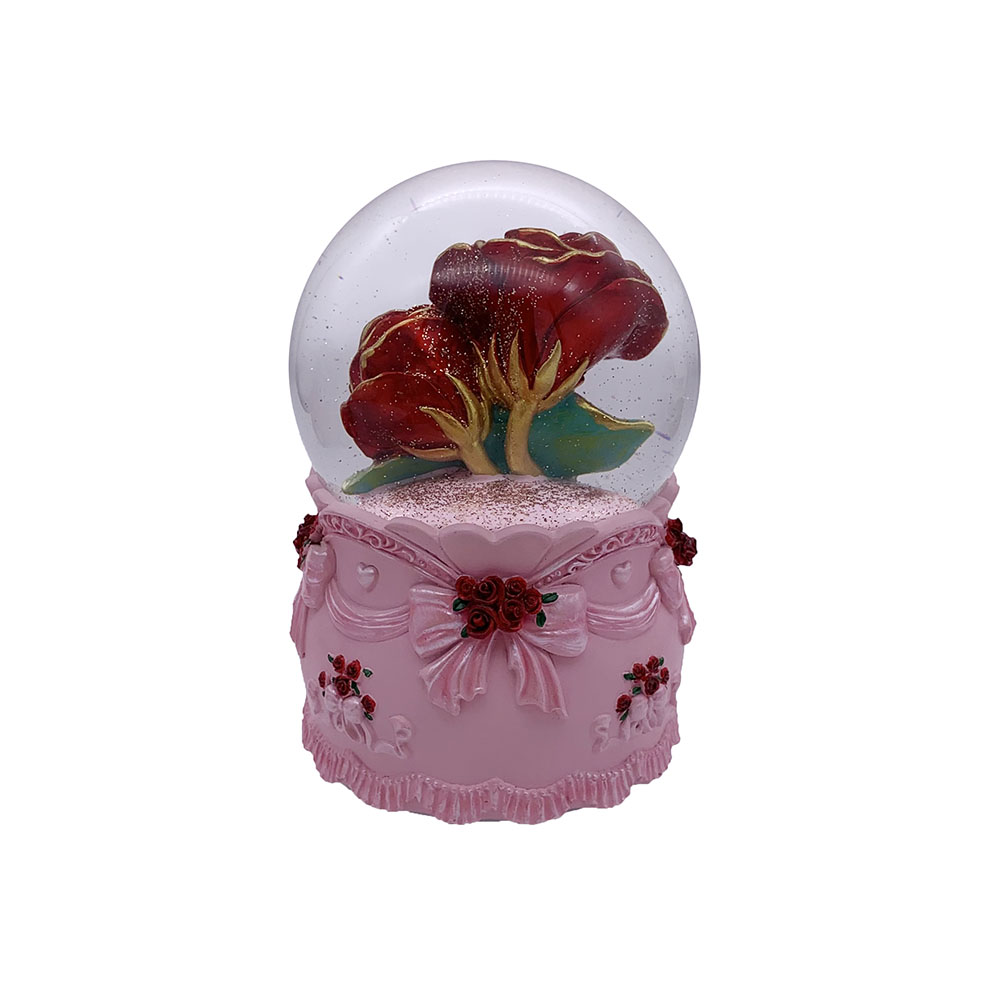 100MM Musical LED Blowing Snow Pink Rose Snow Globe