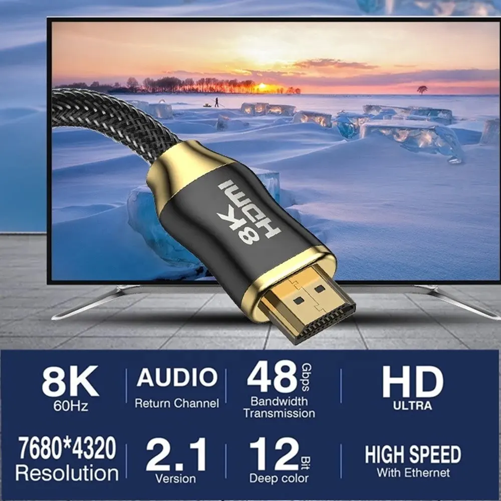 High Quality Gold Plated Cable Support 8K60Hz 4K120Hz 3D Ultra High Speed Hdmi Flexible Cable V2.1 For Hdtv PS5 Xbox