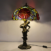 LongHuiJing 16Inch Wide Flowers Stained Glass Handcrafted Table Desk Lamp Resin material stand base lamps