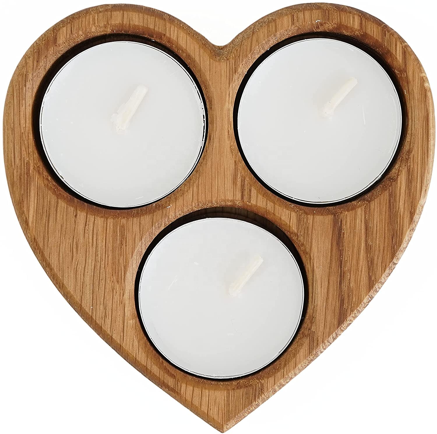 Natural Solid Wood - Oak, Heart Shape, with 3 Candles.