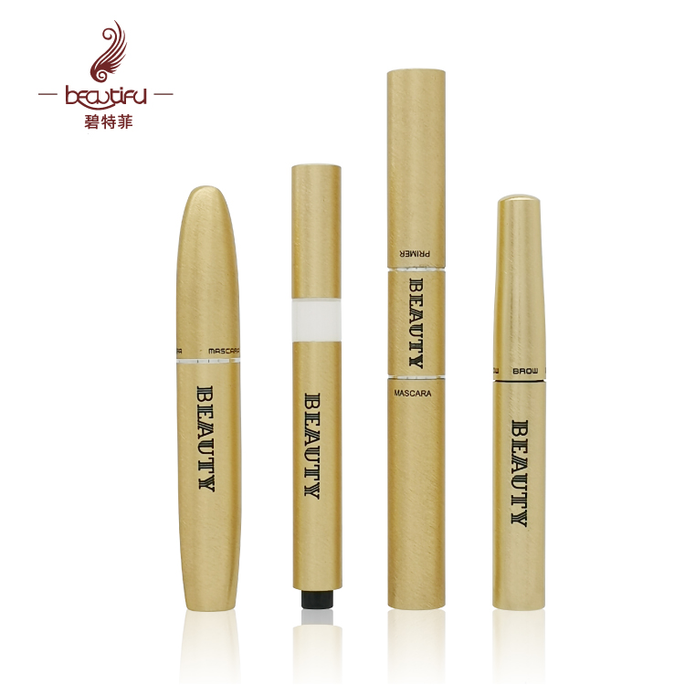 Empty brushed gold aluminum/metal 2 in 1 mascara containers/tubes/packages with silicone and nylon brush