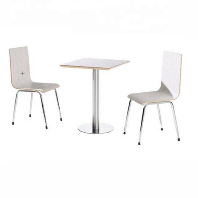 Wooden Canteen Dining Table With Stainless Base For Restaurant