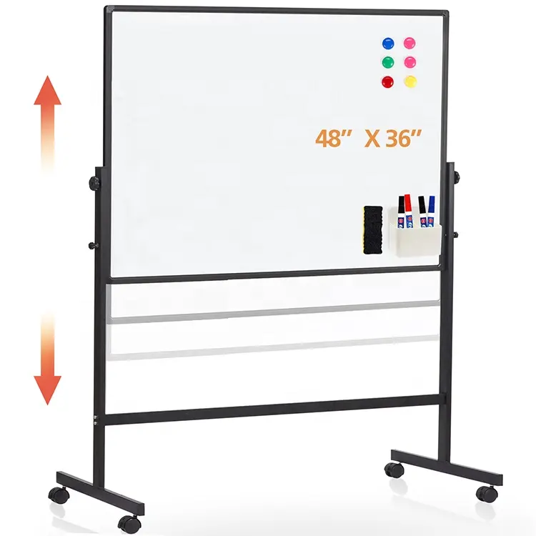 Mobile Whiteboard Black Aluminum Frame Whiteboard Easel Height Adjustable Double Sided Magnetic White Board With Stand