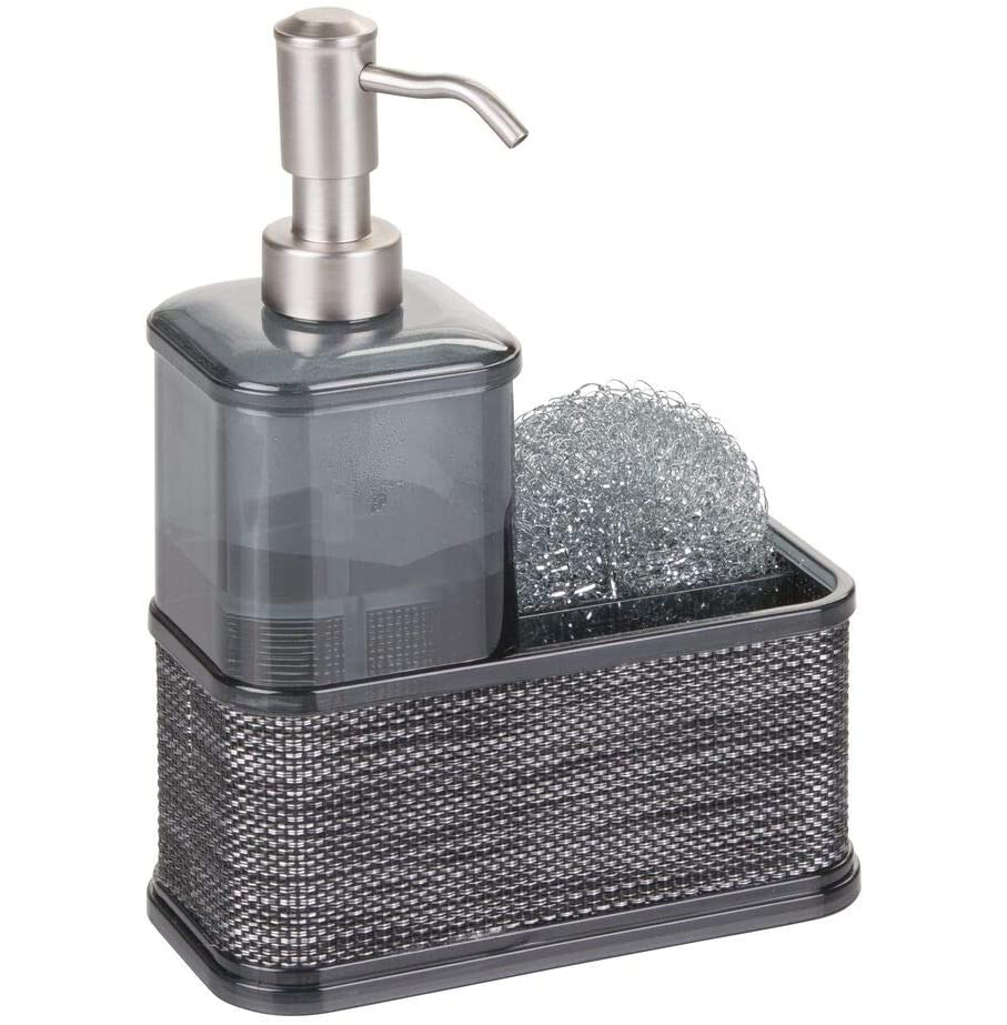 Plastic Kitchen Sink Countertop Liquid dish Soap Dispenser Pump Bottle Caddy with Storage Compartment