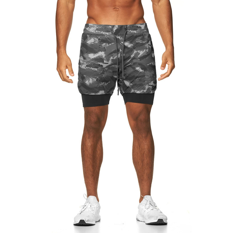 Quick Dry Mesh Workout Men's Camo Polyester Sports Shorts With Liner Fitness Muscle Training Sportswear Exercise Gym Shorts
