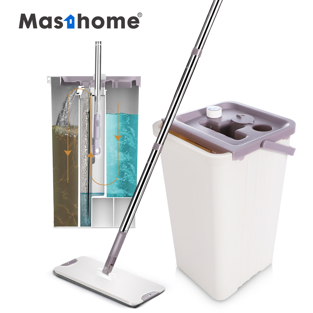 Masthome столб из нержавеющей стали съемная ручка, ручка Магия мыть Швабра воды резиновые плоские очистная швабра с ведром