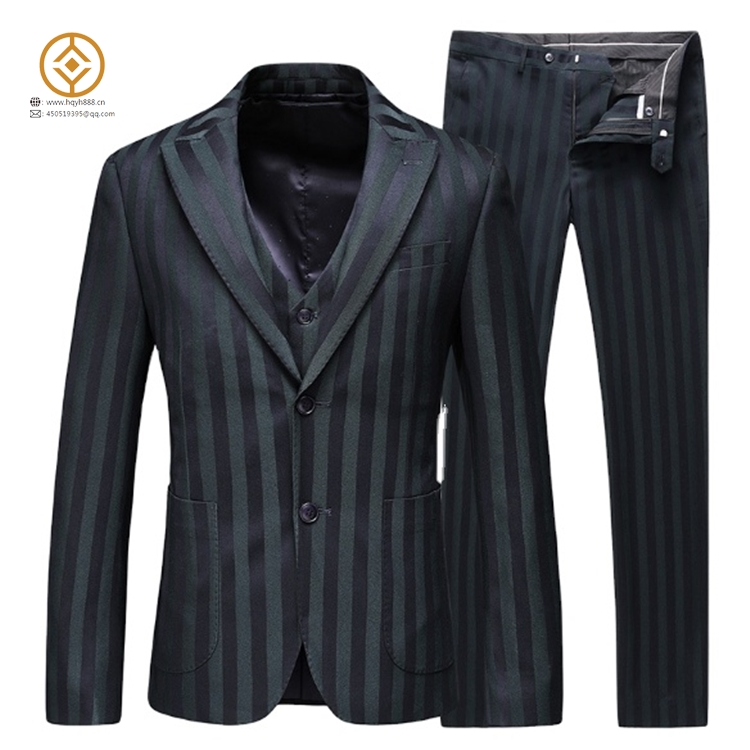 Beta Italian men fashion homemade male chastity belt formal blazer suits Three-piece Men's wedding Green stripes plus size suit