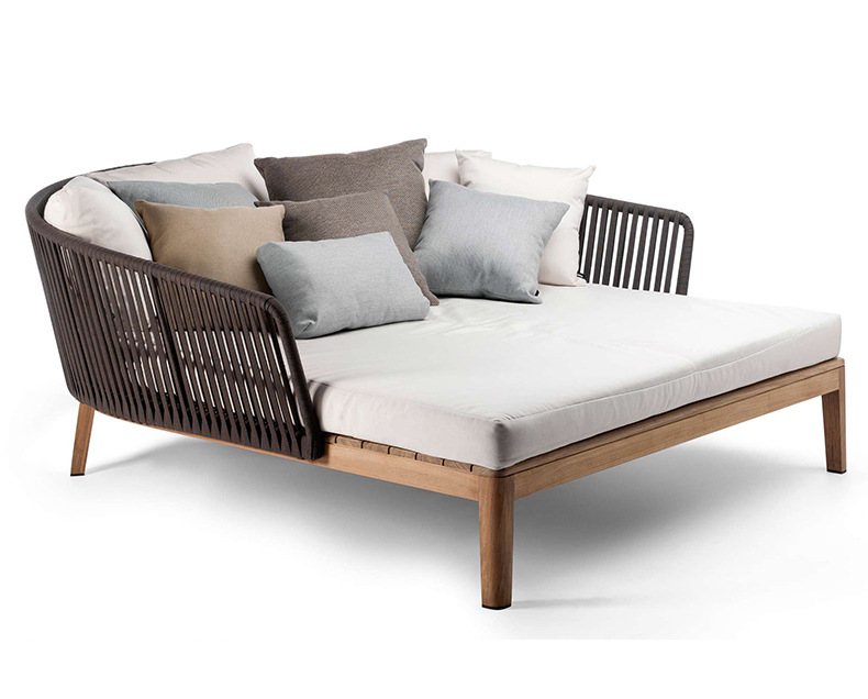 Outdoor furniture garden leisure modern style teak wood sun lounger comfortable daybed couch sofa