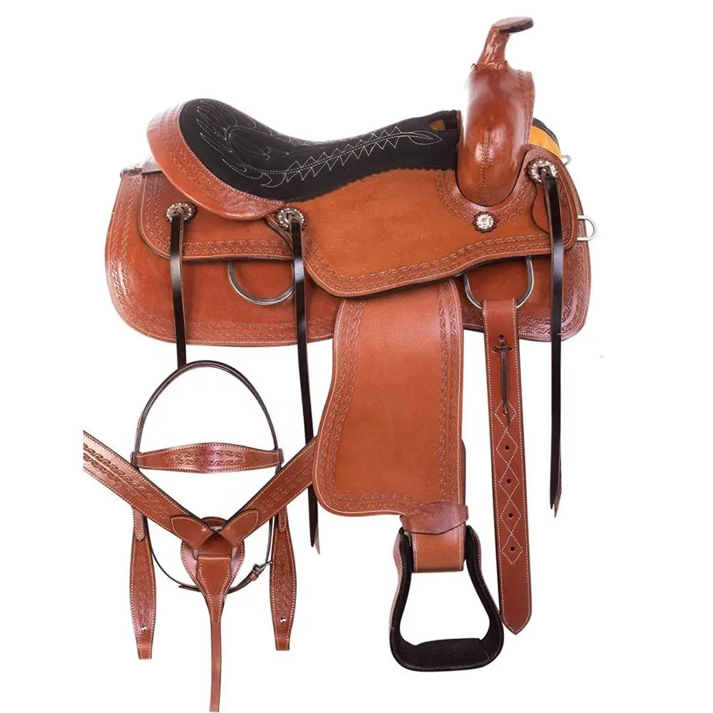 Western Trail Saddle Cowboy Classic Design Comfy Seat Ranch Working Leather Horse Tack Set Size 10" to 18"