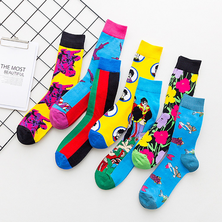 wholesale colorful pattern funky cool designer animals floral mens fashion cotton fancy socks sox crew happy socks
