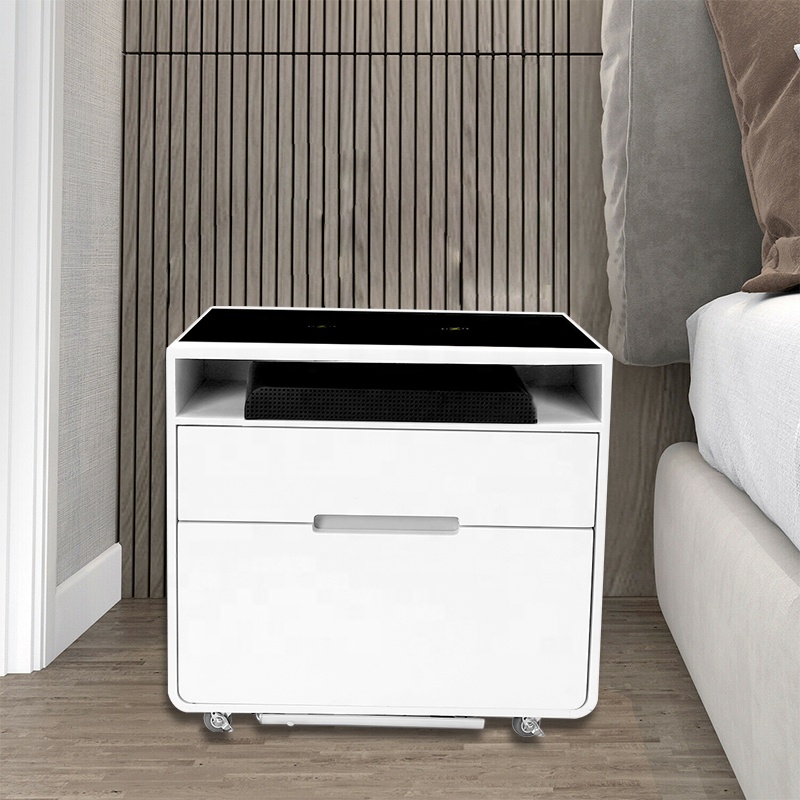 Ottawa Urban Outfitters Walnut Smart Nightstand Bedroom Furniture Wireless Charger Bed Night Table Stand in Silver Mirrored