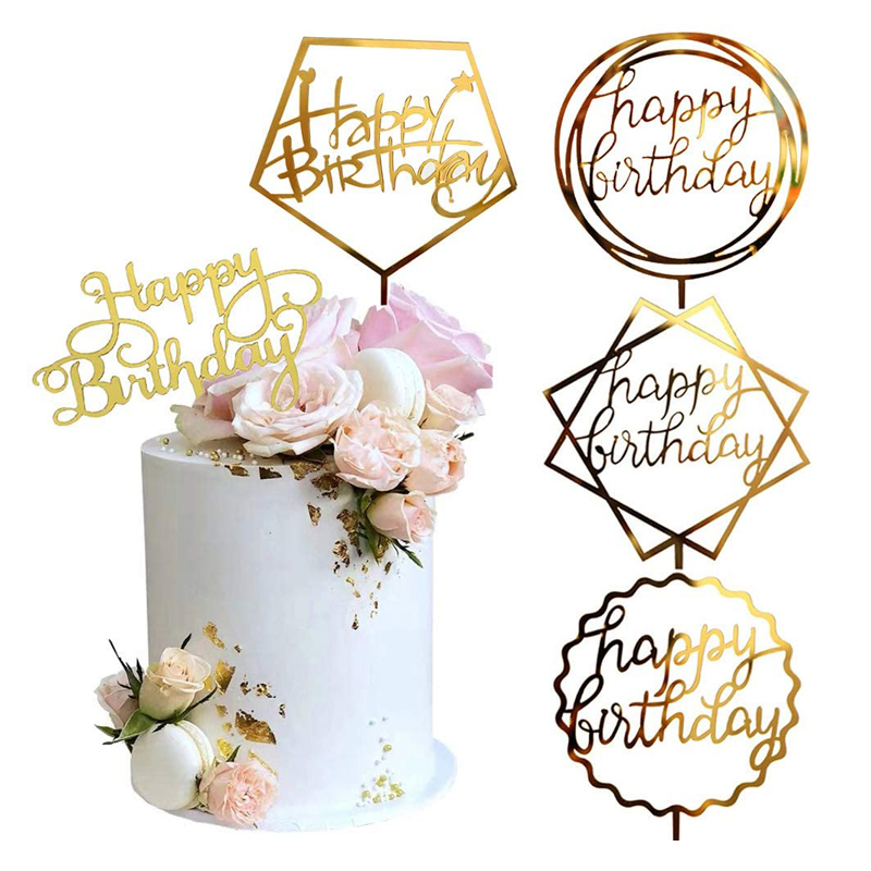 Amazon Hot Design Happy Birthday Party Cake Decoration Shinny Glitter Cake Topper Acrylic Gold Round Customs Cake Topper
