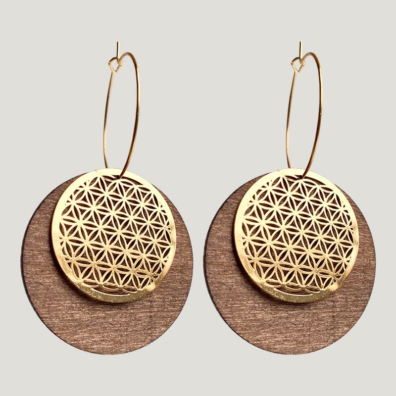 Wooden Computer Piece Brief Style Hoop Earrings Round Texture Wood Grain Hoop Earrings Statement Pastoral Hot Sale Drop Earrings