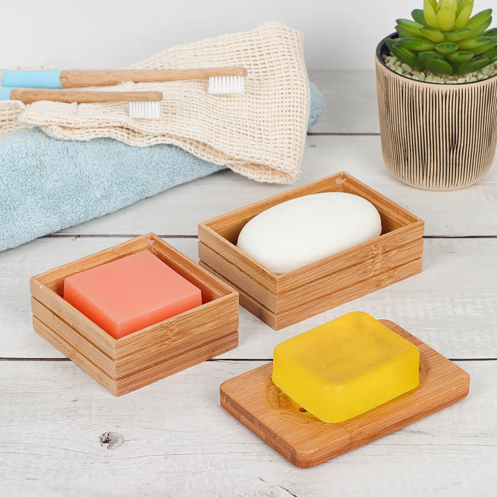 Bath Shower Plate Bathroom Natural Bamboo Wooden Soap Dish Wooden Soap Tray Holder Storage Soap Rack Plate Box Container