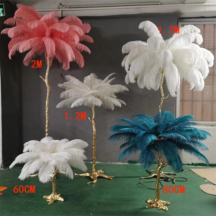 Top Quality B-2533 Standing Copper White Ostrich Feather Led Floor Lamp For Home Decoration