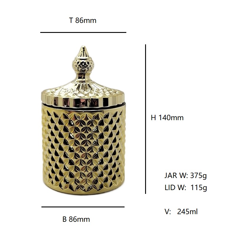Popular Product Empty Luxury Luxury Glass Container 10 Ounce Candle Jar With Diamond Lid