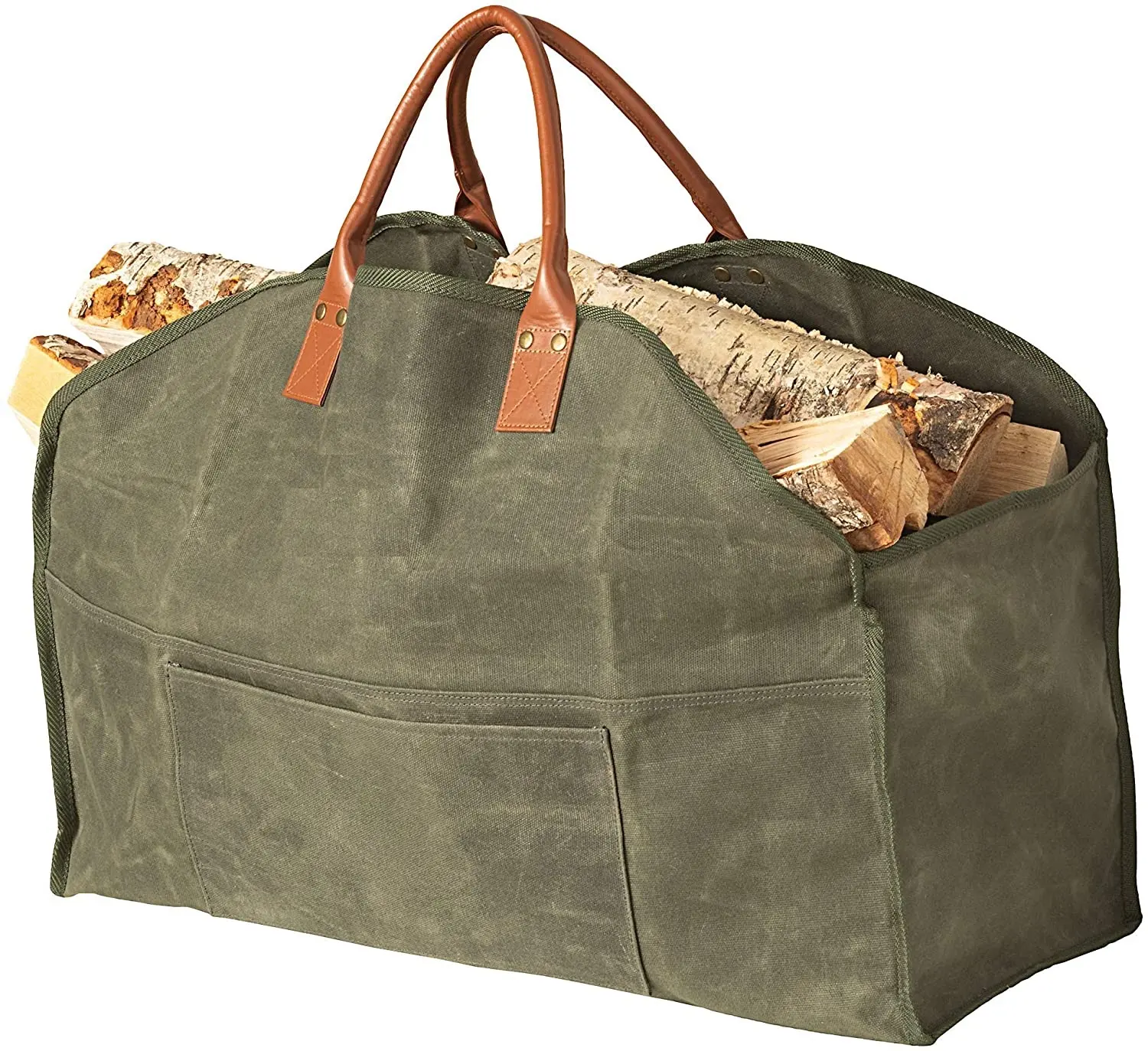 OEM ODM Waxed Canvas Firewood Log Carrier Tote Bag With PU Handle