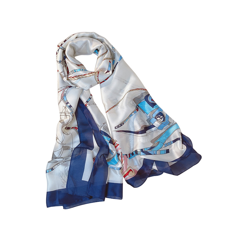 SC-0252 New Latest Custom Casual Fashionable Vintage Silk Scarves Women's Simple Mid-length Square Scarf Travel Sunscreen Shawl