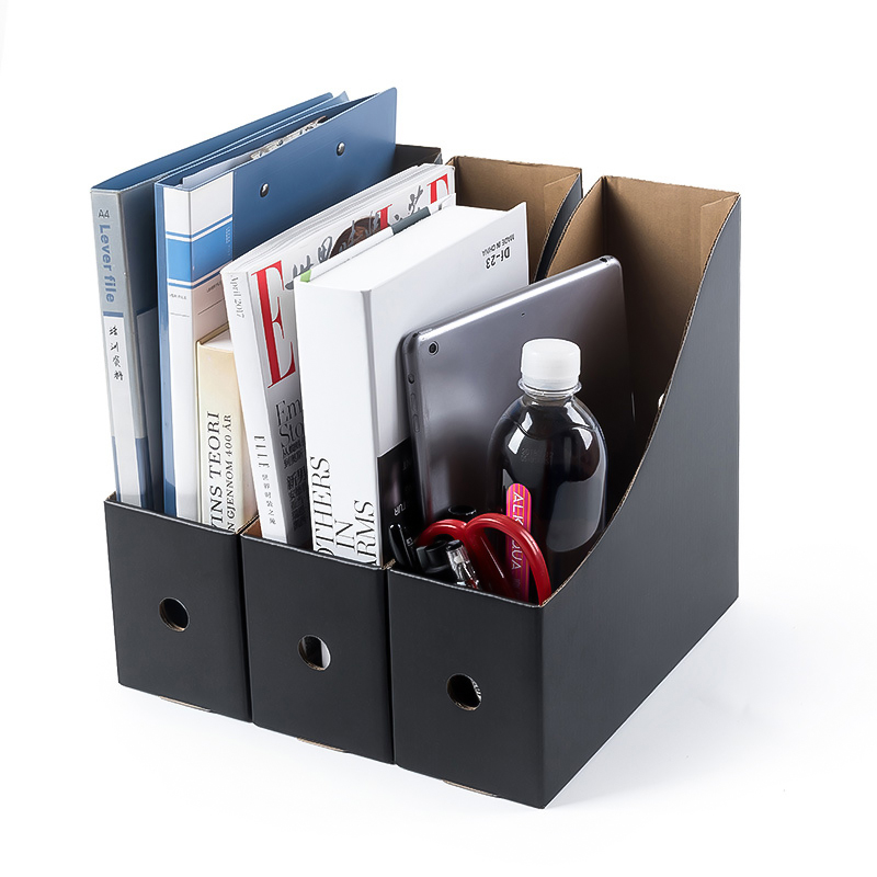 Black Sturdy Laminated Cardboard Book Box Catalog and Magazine Storage Box Book Bins Bookshelf Organizer