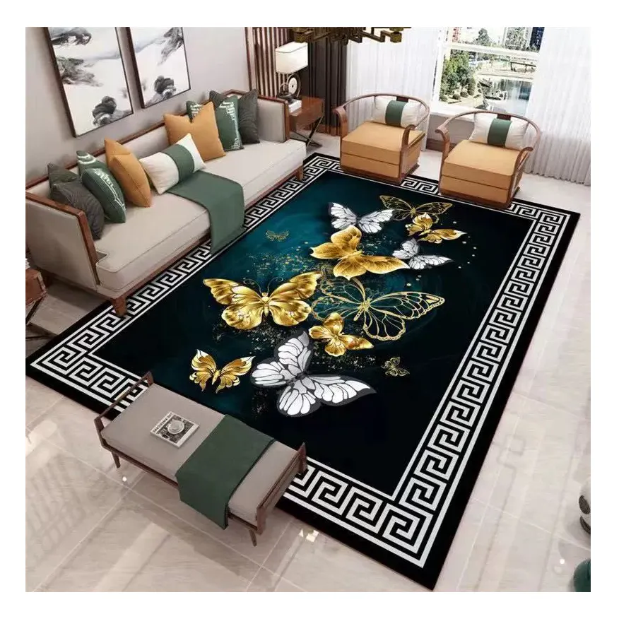 wholesale Customized Plush Crystal Velvet Modern butterfly design outdoor living room 3d printed floor carpets and rugs
