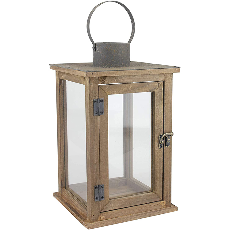 The Newest Portable Wooden Candle Wind Lantern Windproof Glass Lantern Decoration Ornaments