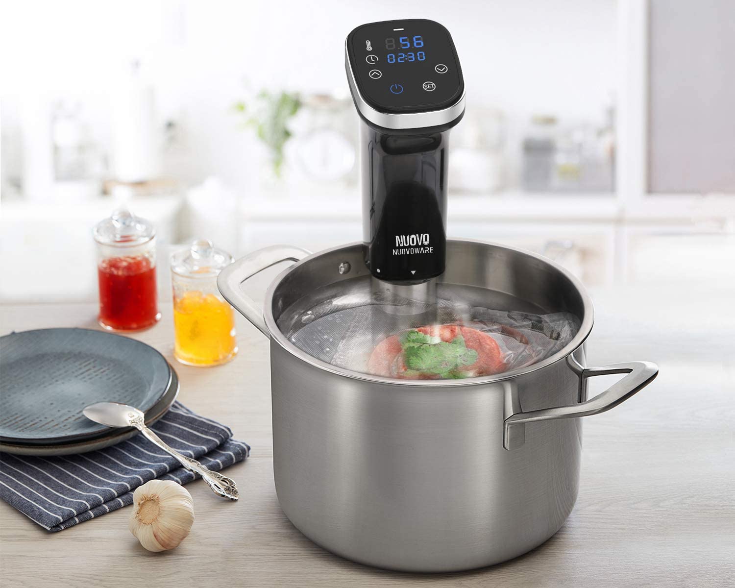 Stainless Steel Multi Cooker Sous Vide, IPX7 Waterproof Slow Cooker with Touch Control & LCD Display, Black