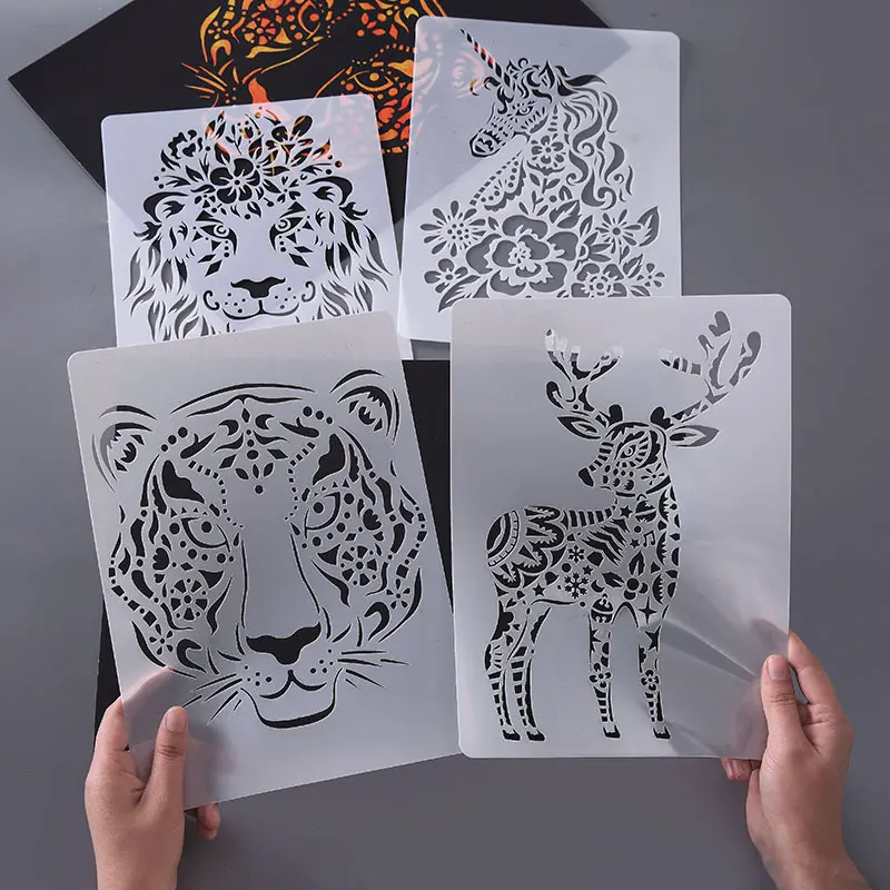 Factory Stock PP Plastic Animal Drawing Stencil Set for Kids Adults