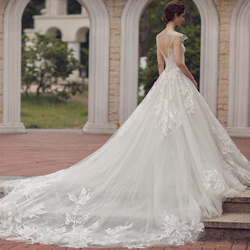 High Quality Ball Gown Shoulder Long Sleeve Lace Dress White Wedding Dresses Cheap Bridal Wedding Dress Bridal