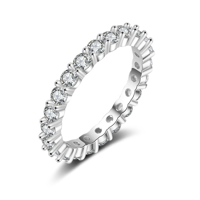 Trendy Bridal Wedding Engagement Jewelry Gift for Women Row Cubic Zirconia Finger Ring