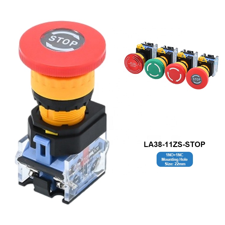 LA38-11ZS-STOP 22 мм 1NO1NC фиксация нажимной самоблокирующийся гриб 22 мм Аварийная остановка Пластиковый Кнопочный Переключатель