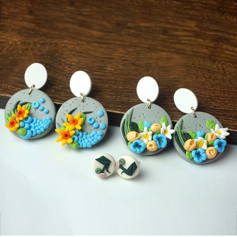 New Creative Popular Jewelry Earrings Handmade Creative Personalized Flower Clay Soft Pottery Hoop Earrings