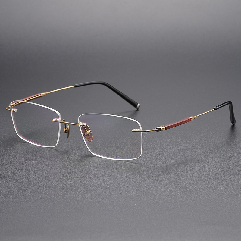 YJ113 Sandalwood High Quality Pure Titanium Frameless Glasses Square Fashion Business Glasses