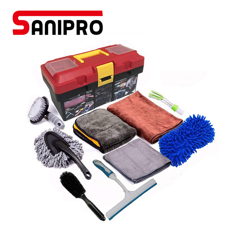 Sanipro Amazon горячая Распродажа, портативный переносной набор для переноски 10 шт., набор для ухода за чисткой, набор инструментов для мытья, щетки для мытья окон, лезвие для воды