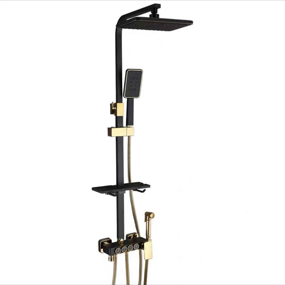 Bathroom black gold brass rotatable lift shower faucet multi-function button hot and cold mixer shower set