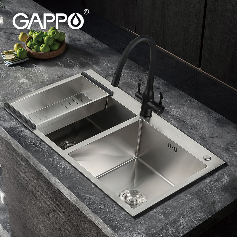 Кухонная раковина Gappo ручной работы из нержавеющей стали 304, раковина цвета сатина с двойной чашей, раковина с подставкой GS8350