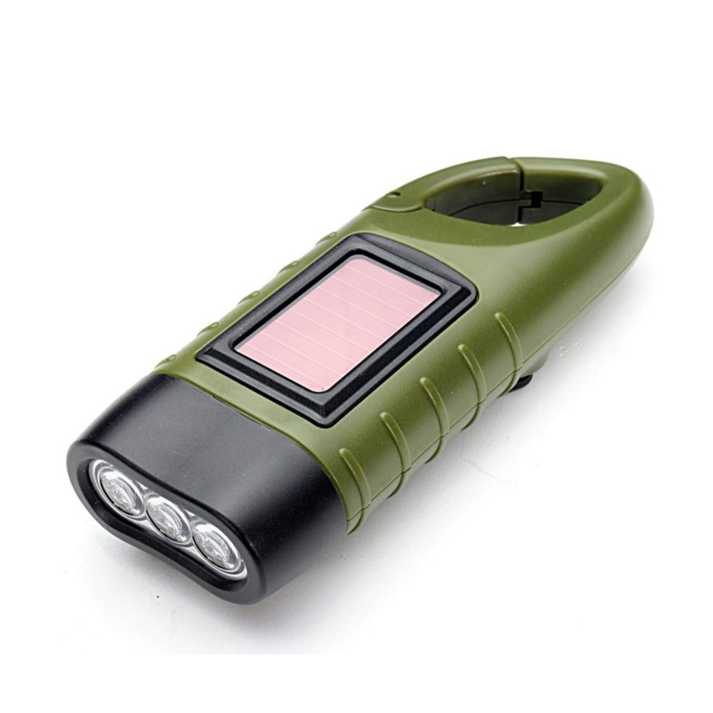 Portable mini carabiner keychain led torch solar rechargeable hand crank generator flashlight for emergency