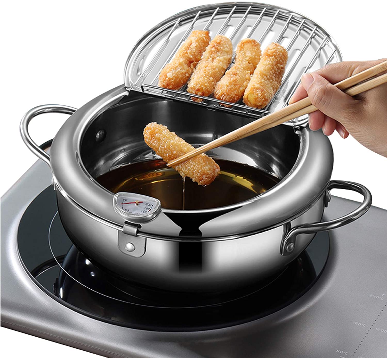 Глубокая кастрюля XINCHU 304 из нержавеющей стали, японская посуда Tempura, кастрюля с крышкой