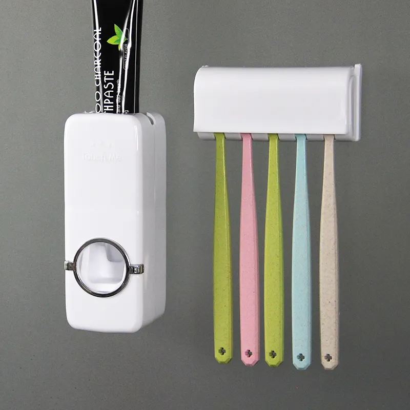 Bathroom Automatic Tooth Brush Paste Squeezer Toothpaste Dispenser Toothbrush Holder Wall Mounted Set
