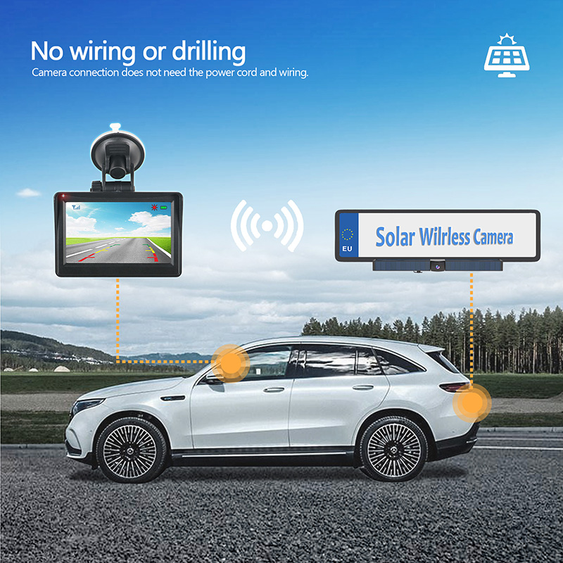 Новое поступление 2,4G беспроводной солнечный автомобиль DIY заднего вида камера заднего вида с 4,3 дюймов ЖК-дисплей для устанавливаемая на номерной знак стандарта ЕС