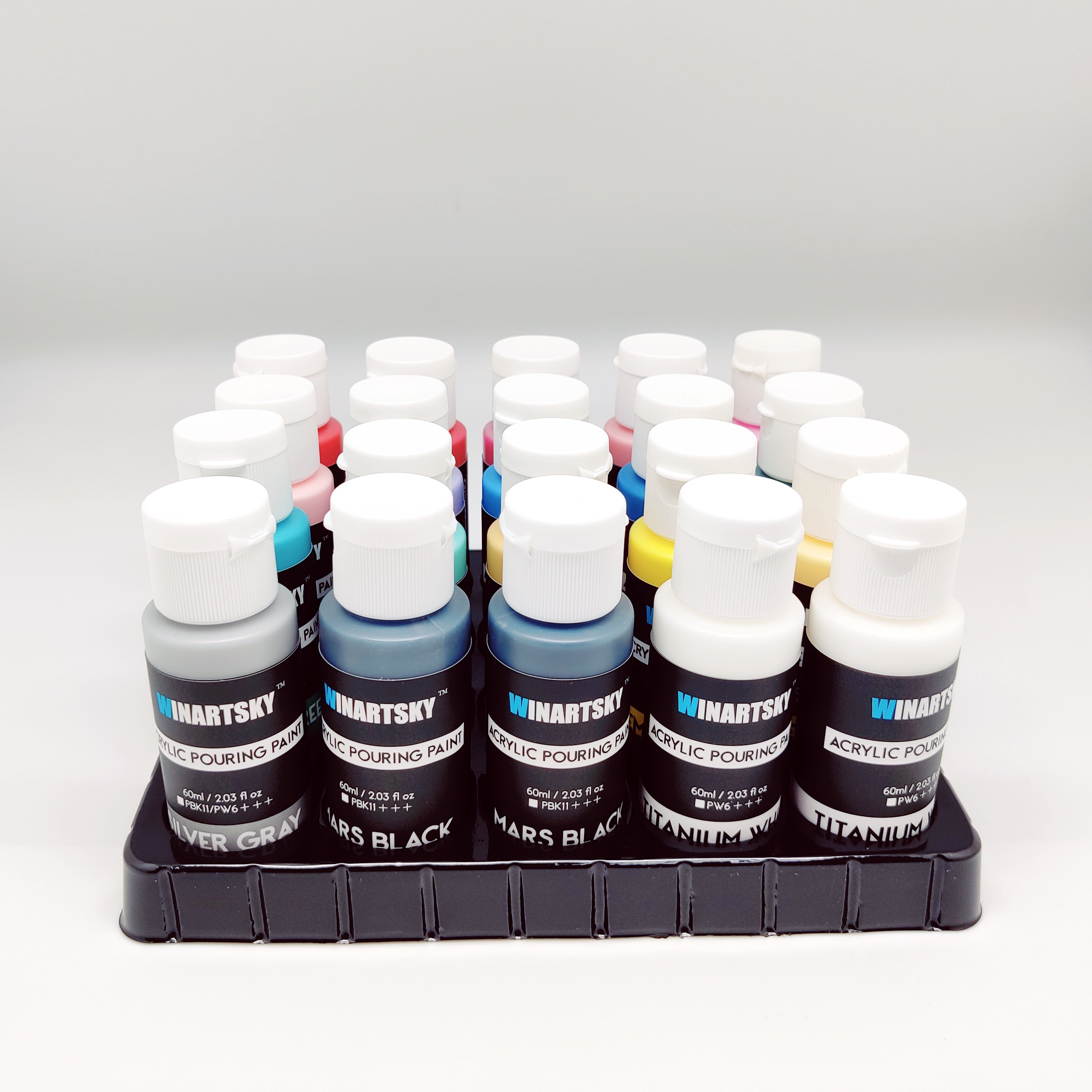 20 Colors Fluid Acrylic Paint Set (2fl oz/60ml Bottle)