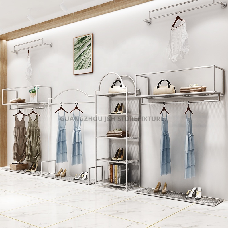 High Quality Retail Clothes Shop Accessories Hanging Rack Clothes Display Stand Clothing Rack With Shelves