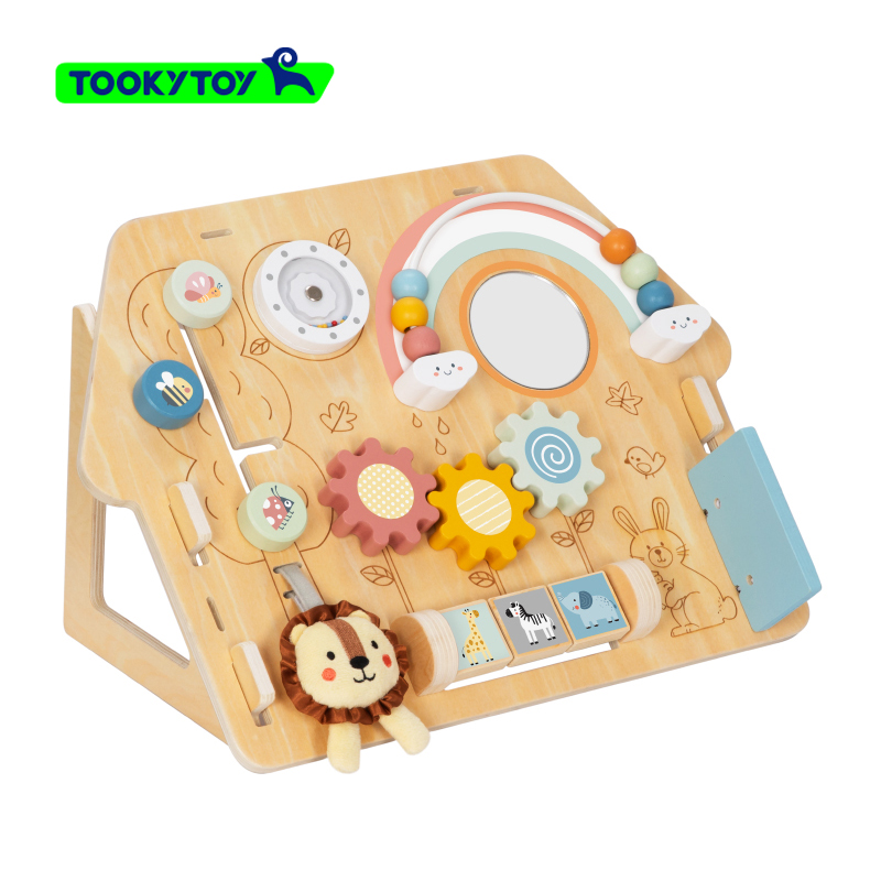 Wooden 2 in 1 Activity Board sensory bracket busy board Circles Bead Wire Maze animal toy gear building block toy for kids