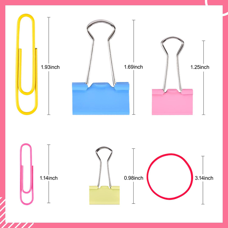 Office School Supplies Assorted Sizes Paperclips Rubber Bands Colored Clips Set Binder Paper Clips