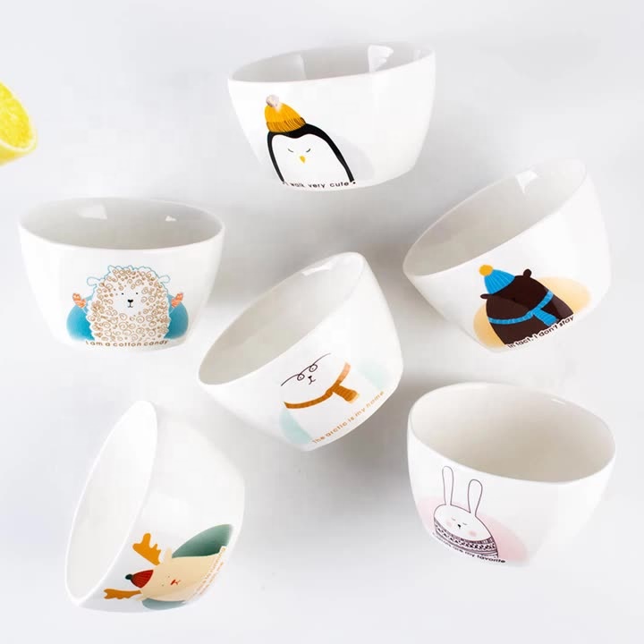 Cartoon Animal Household Tableware Ceramic Bowl Japanese Rice Square Bowl Cute Children's Dessert Salad Bowl