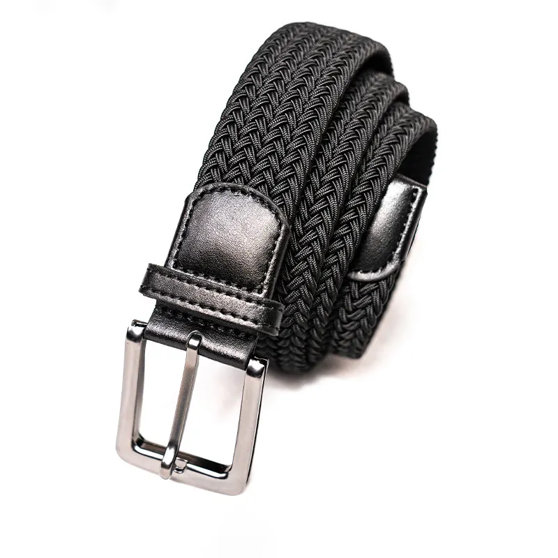 HLC373 Wholesale Men Woven Weave Elastic Stretch Belt Solid Color Pin Woven Buckle Belts All Match Men's Waistband