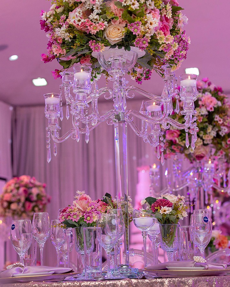 hot sale table use glass candelabra wedding decorations crystal with flower bowl for decorative