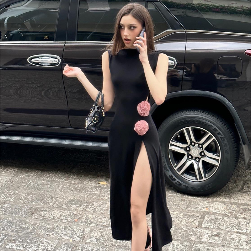 Strap Colored floral high split Sexy Women Sexy Dresses Ladies Summer Sexy Backless Dresses