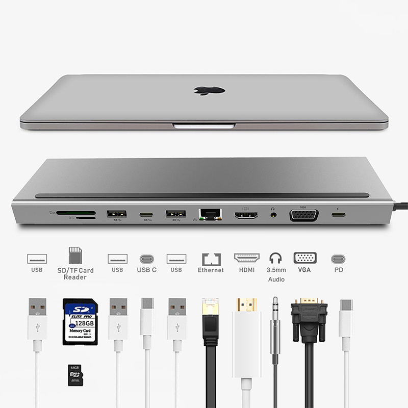 Адаптер 11 в 1 Type-C Hub к USB C USB 3,0 HD-MI VGA SD TF PD конвертер удлинитель док-станция для ПК ноутбука