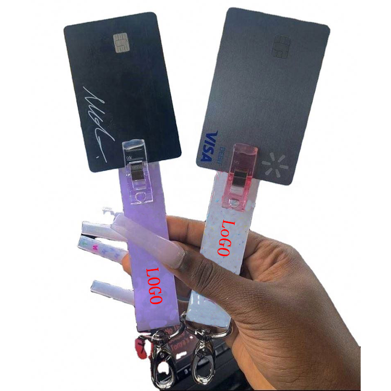 Wholesale Acrylic Material Card Puller Custom Your Own Credit Card Grabber Keychain For Long Nails