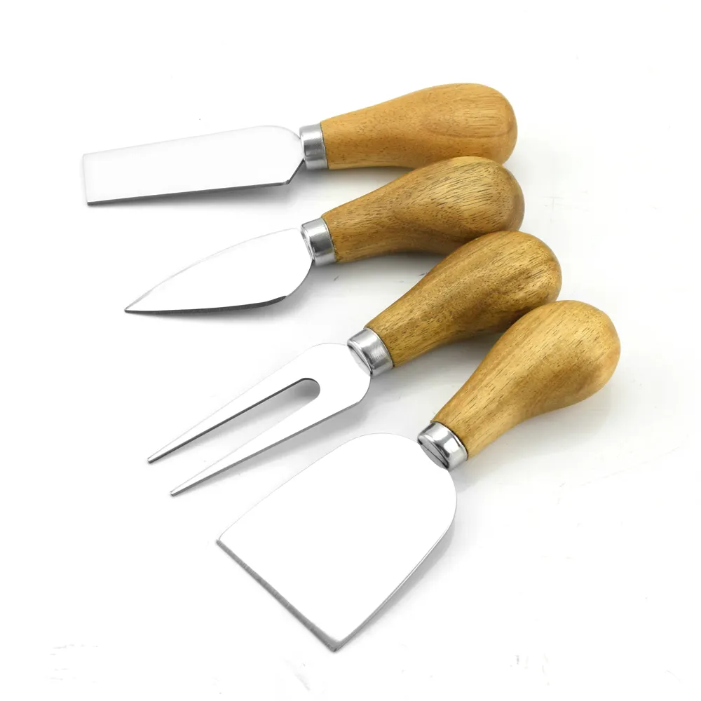 4pcs Cheese tableware Cheese Knife Set With Round acacia wood Handle